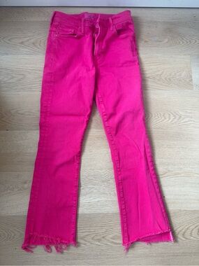 MOTHER Insider Crop Step Hem Hot Pink Flare Jeans